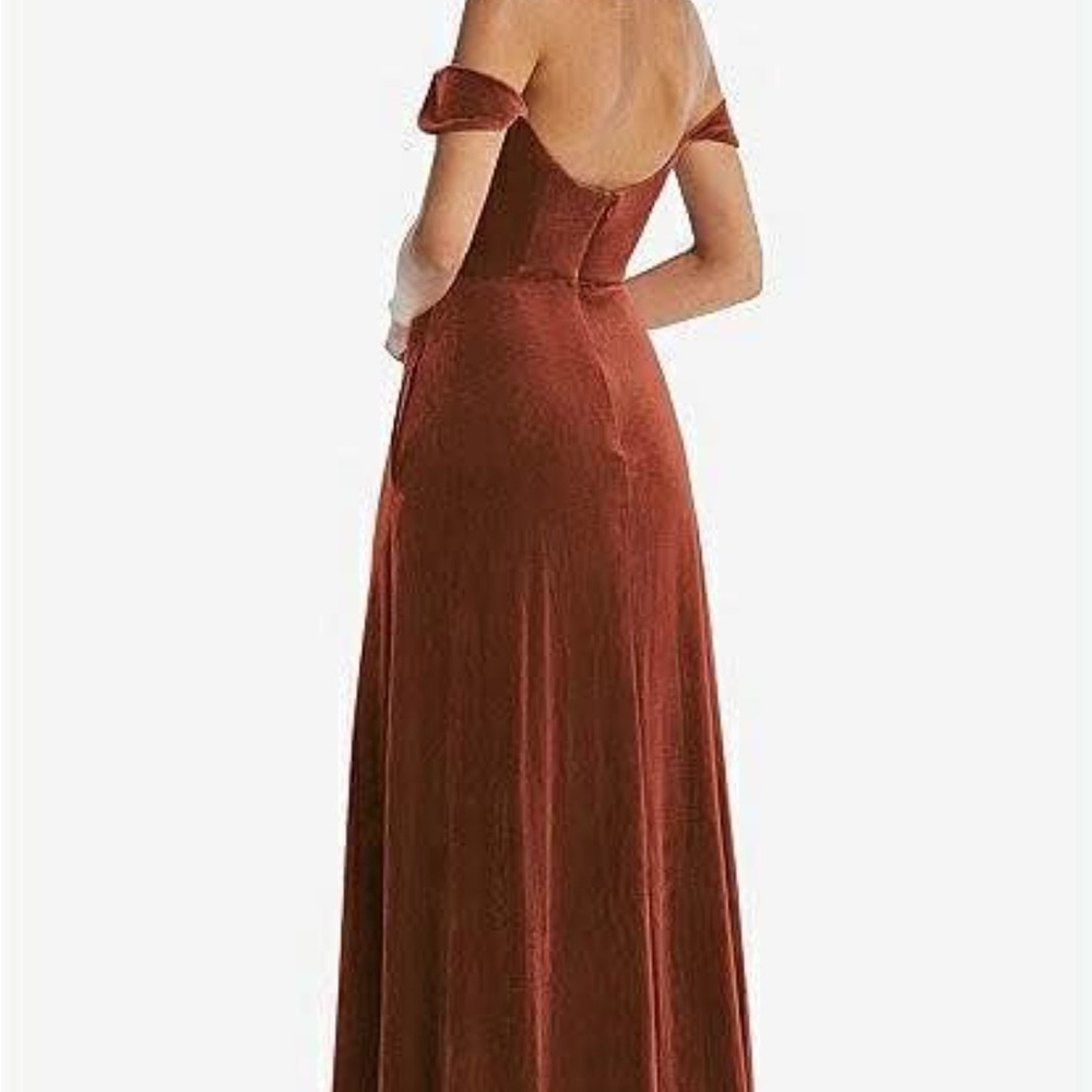 Elegant Off-Shoulder Rust Dress - Picture 3 of 3
